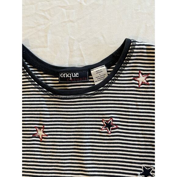 Onque Casual Patriotic Top Stripes white/blue Embroidered Stars July Fourth Tank - Picture 3 of 5